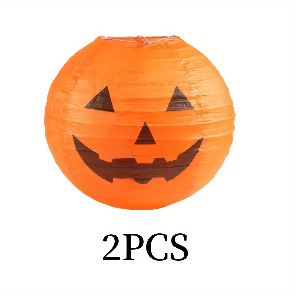 2 Pumpkin Paper Lanterns For Halloween, Hanging Paper Lanterns For Halloween, Party Decorations For Outdoor Home Decor, Halloween Party Supplies