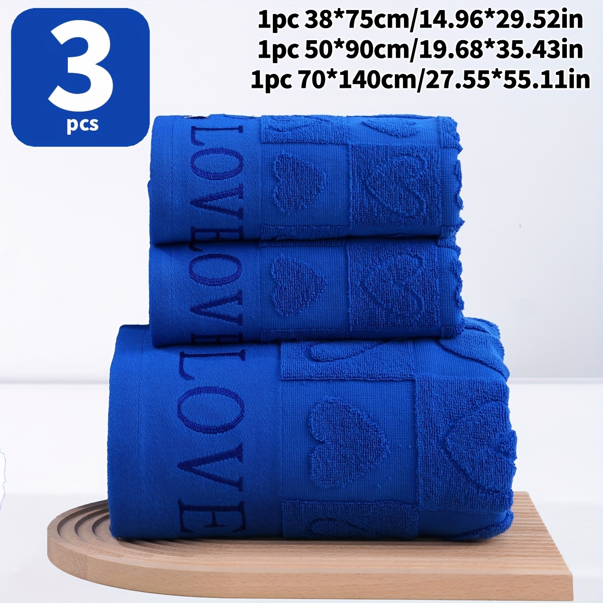 3-piece Set, 100% Cotton, Thin Towel Bath Set, Lightweight, Absorbent, Love , Couple Romantic, Home Bathroom Essentials, 415g/㎡