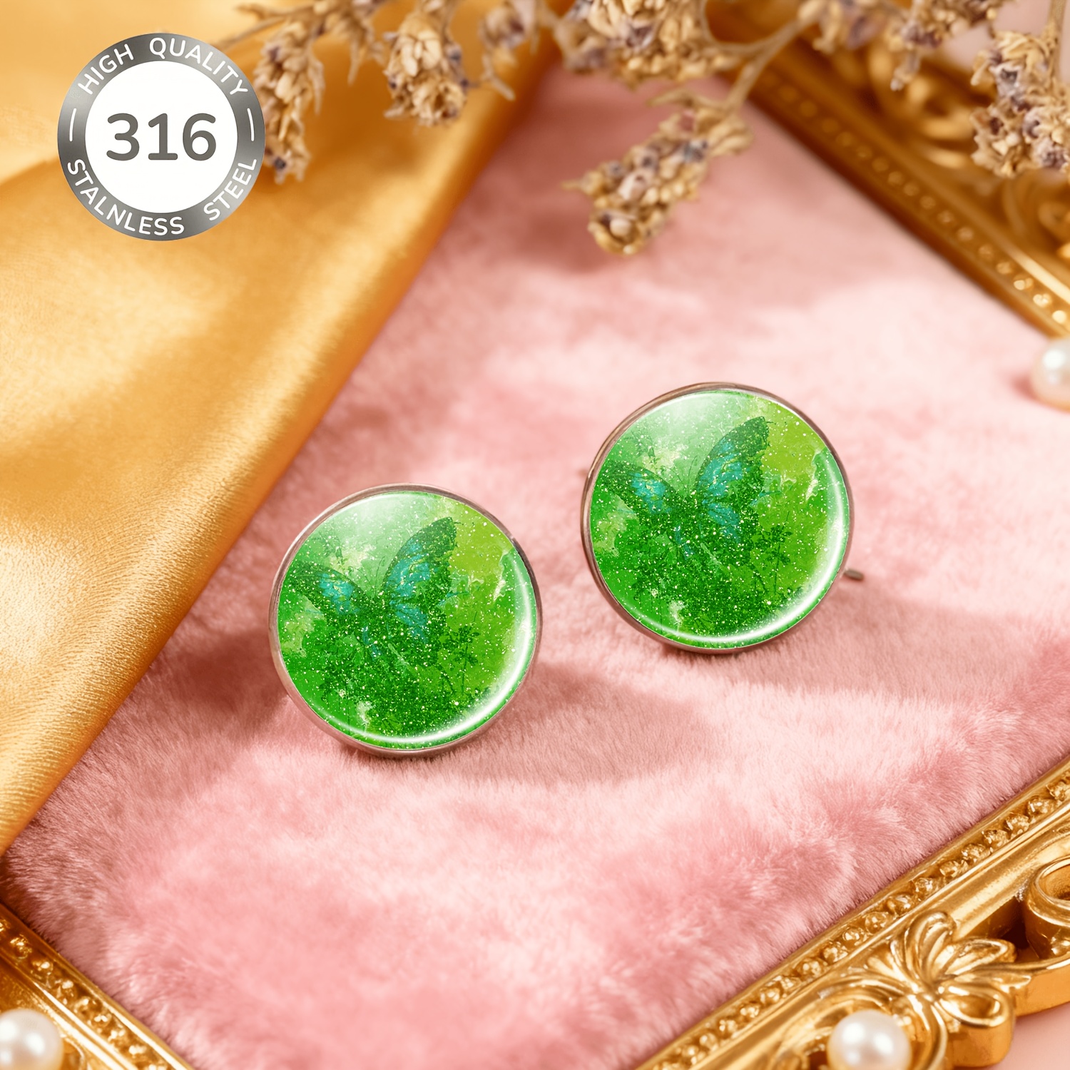 2pcs Classic Blue Butterfly Pattern No-piercing Ear Studs Set