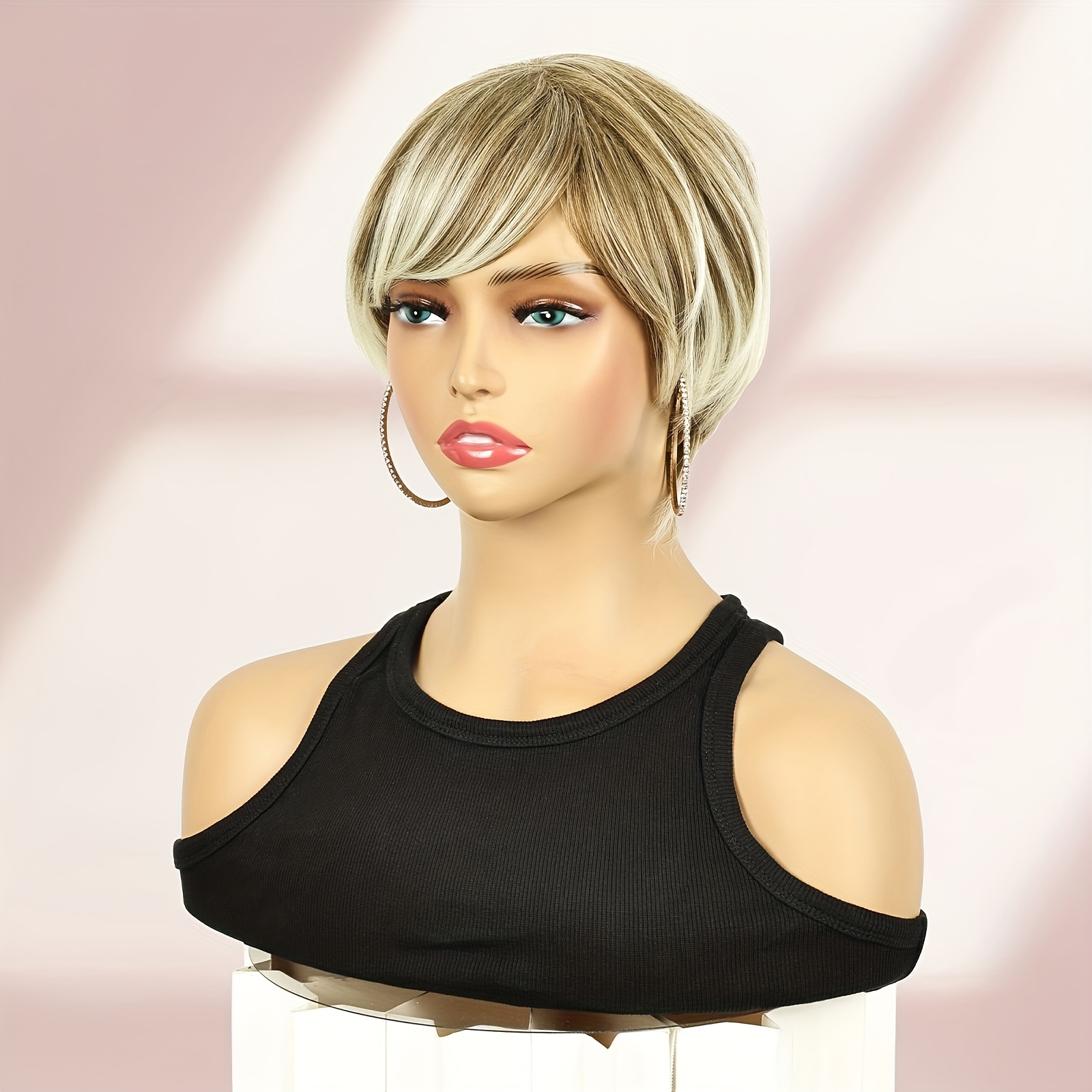 TEMU Highlight Blonde Short Hair Synthetic Straight Mix Blonde Short Synthetich Hair Wigs Layered Women