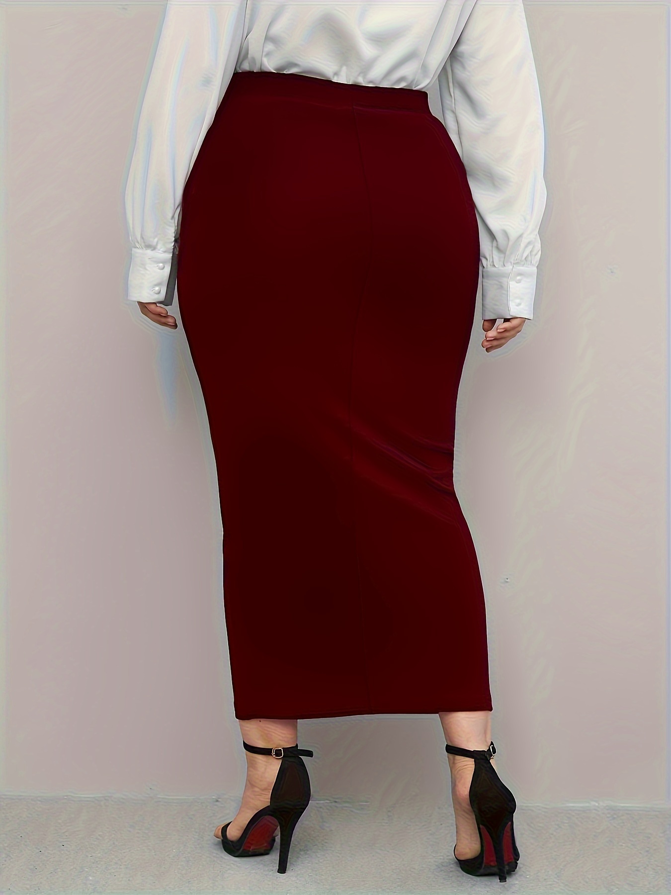 Midi Skirt Plus Size Burgundy Pencil Skirt 1pc Elegant Plus Size