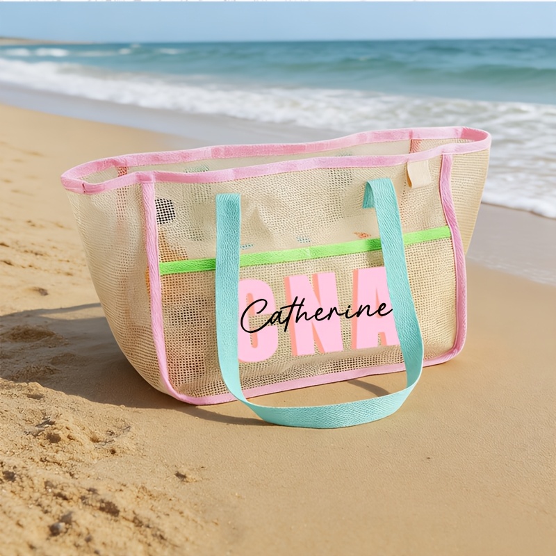TEMU Sac fourre-tout de plage léger en personnalisé avec coutures contrastées, sac à bandoulière personnalisé avec votre /nom - Disponible et jaune,