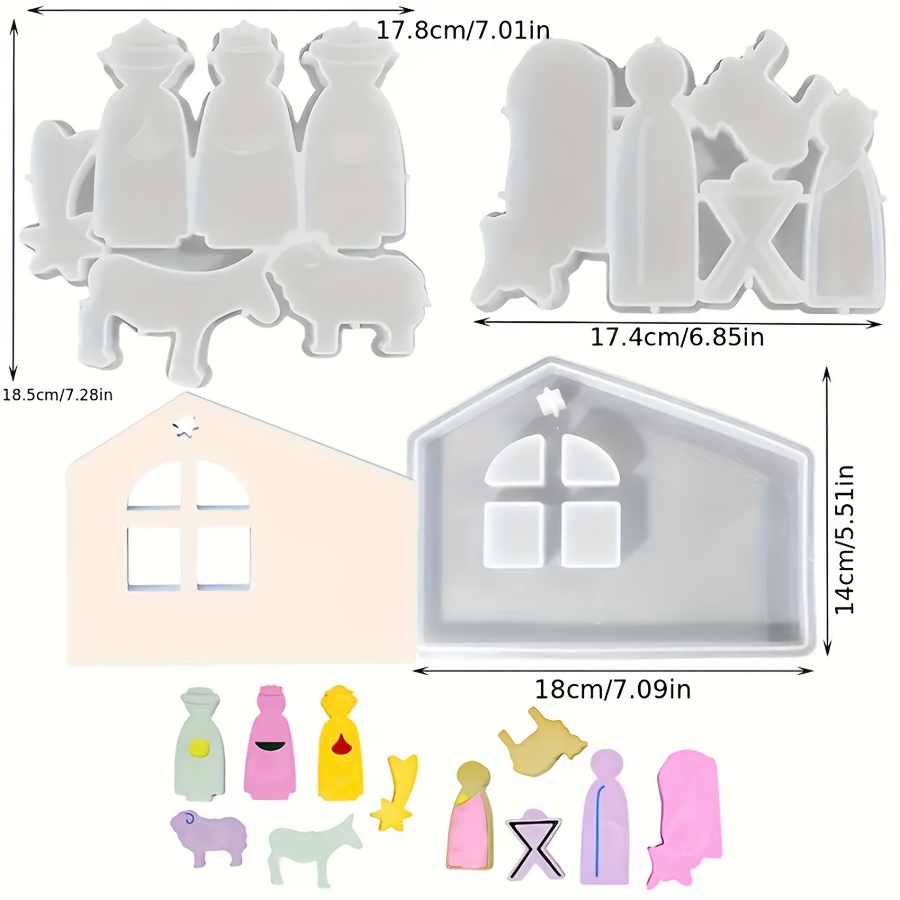 Image of 12pcs Diy Christmas Nativity Clay Mold Set - Silicone Manger Scene Kit With Mary,,, Shepherds & Animals - Reusable Non-toxic Diy Crafts For Advent Wreath, Tabletop Decorations (star, Stable, Figures)