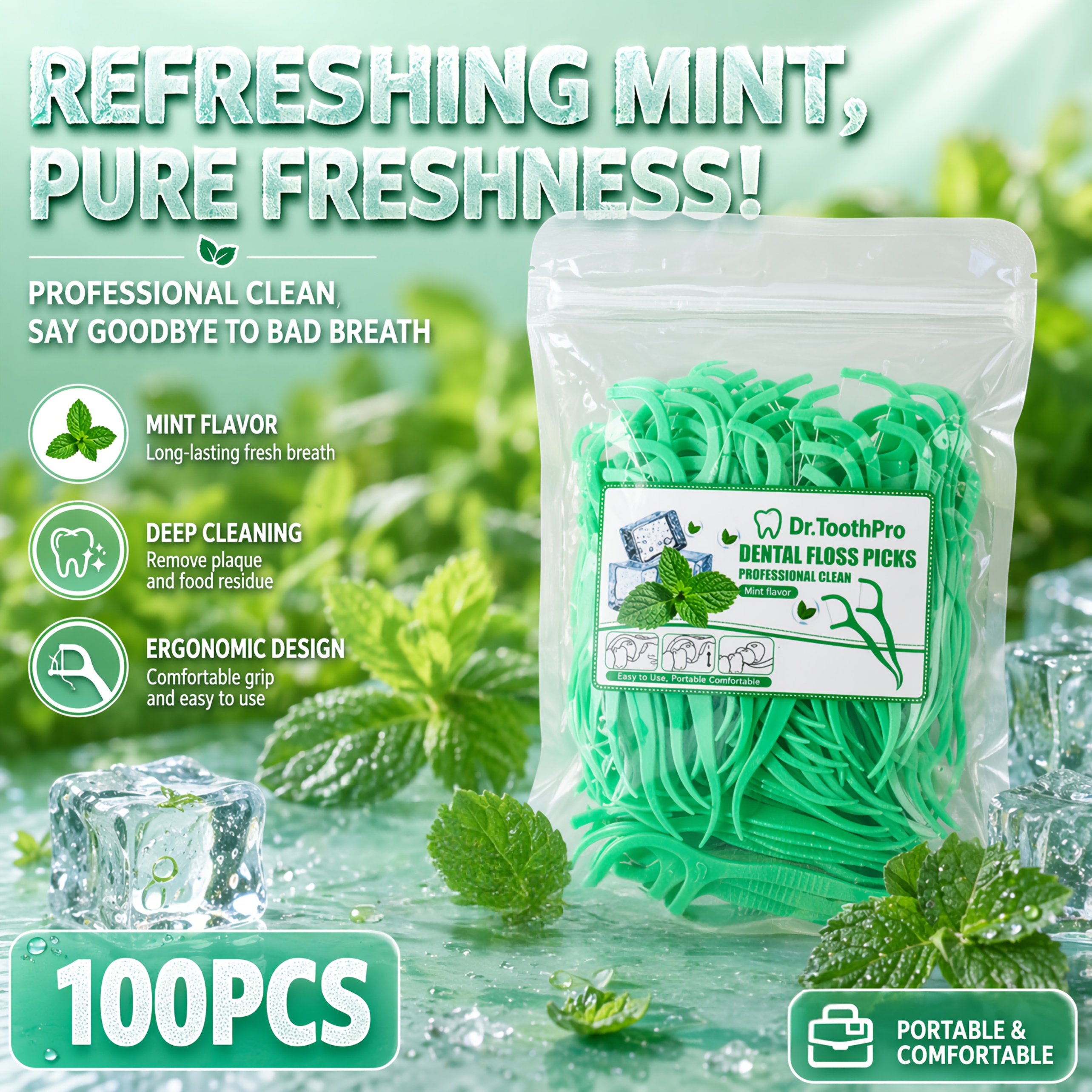 100/300/500/800pcs Professional Peppermint Flavor Dental Floss Sticks