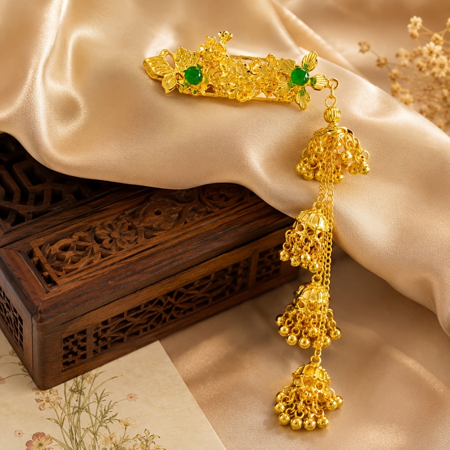 TEMU New Chinese Style Golden Wind Chime Tassel Hair Clip, Elegant And Sophisticated Side Hairpin With Feel