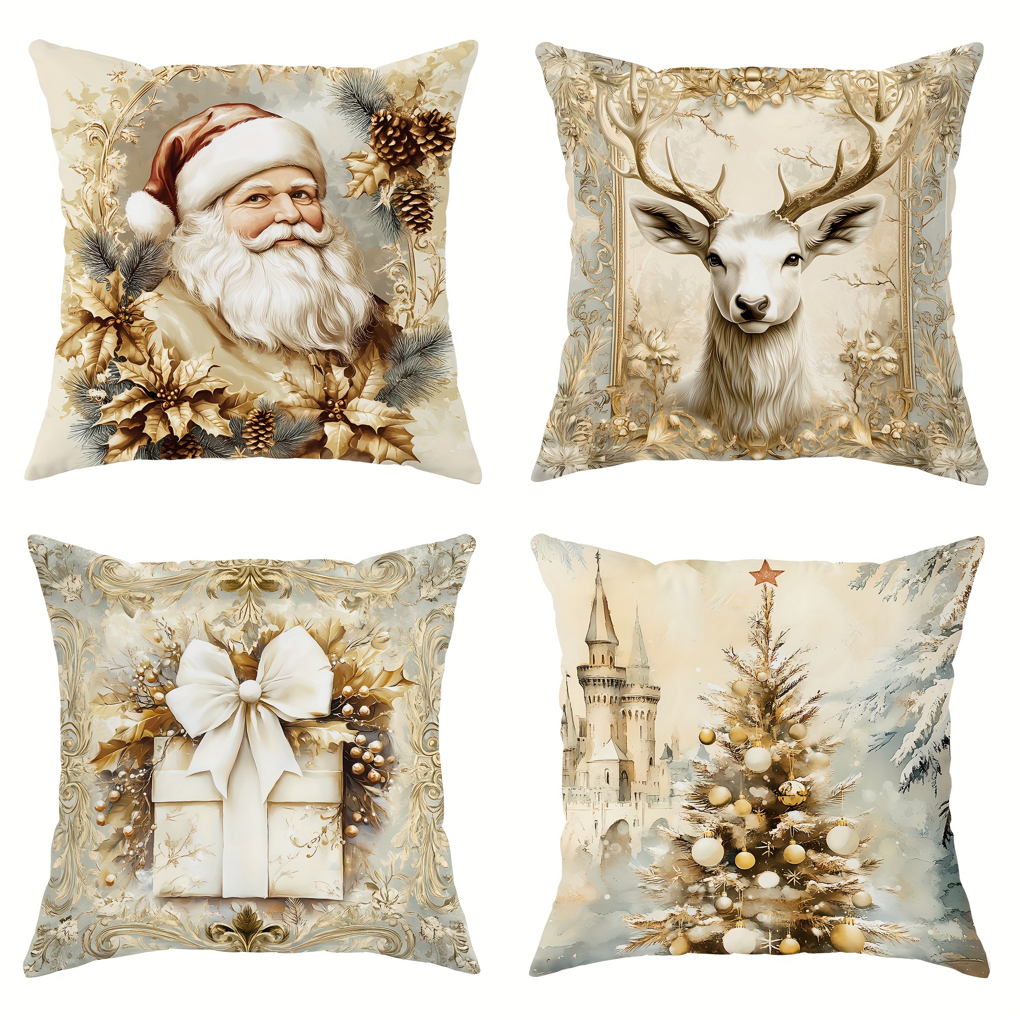 

4pcs Christmas Santa Pillowcases 1 Sided 18in*18in For In Bedroom Sofa Bed Decor Inserts