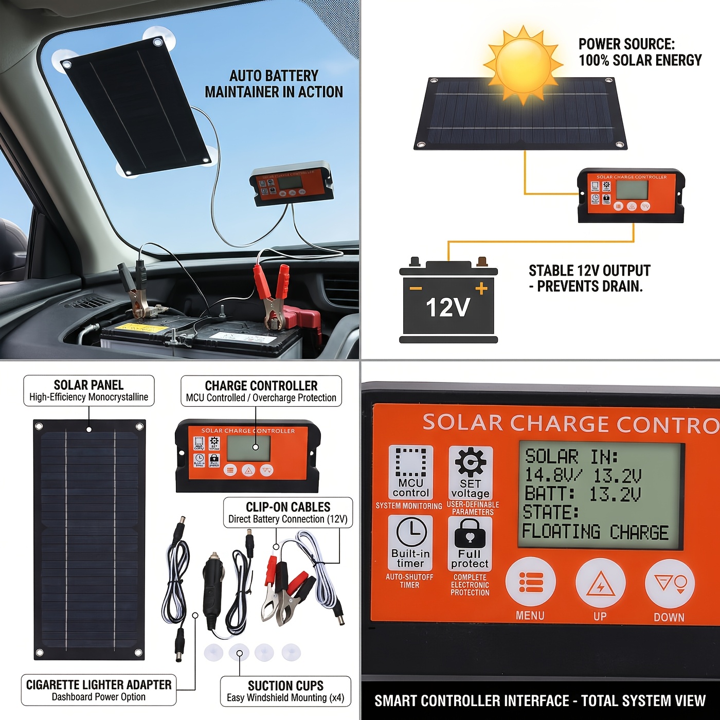 18V Solar Panel Charging Kit with 100A Smart Controller, USB Output, Portable Power System for Outdoor Camping, Travel, Car, RV And Caravan Batteries