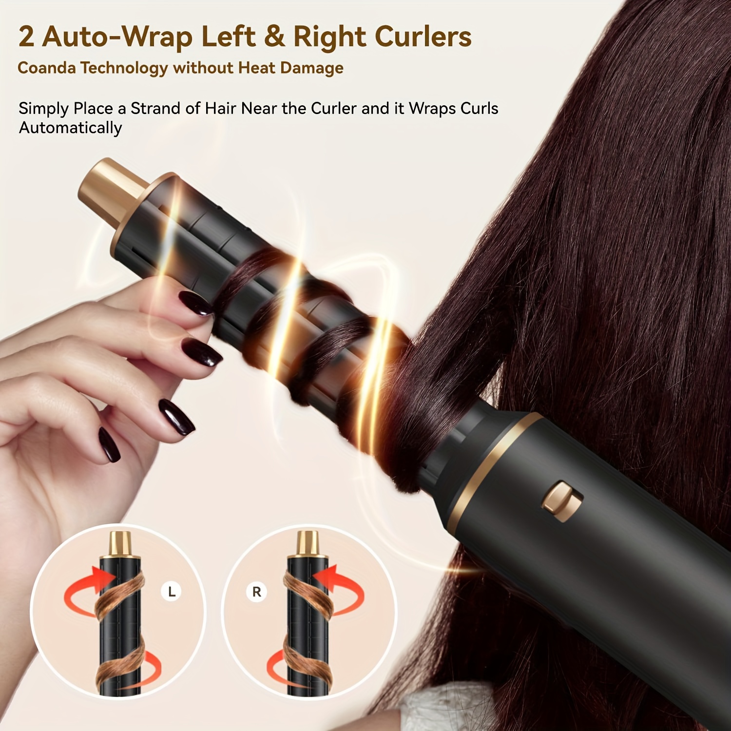 5-in-1 Haarstyler Hete Luchtborstel Afneembare Borrelkruller Air Curling Wrap Stylist Upgrade Heetluchtborssel Krultang Beklede Kwast, Verzorgingsgereedschap voor het krulden en stijlen van haar. Geschikt als haardroger of salon styletool