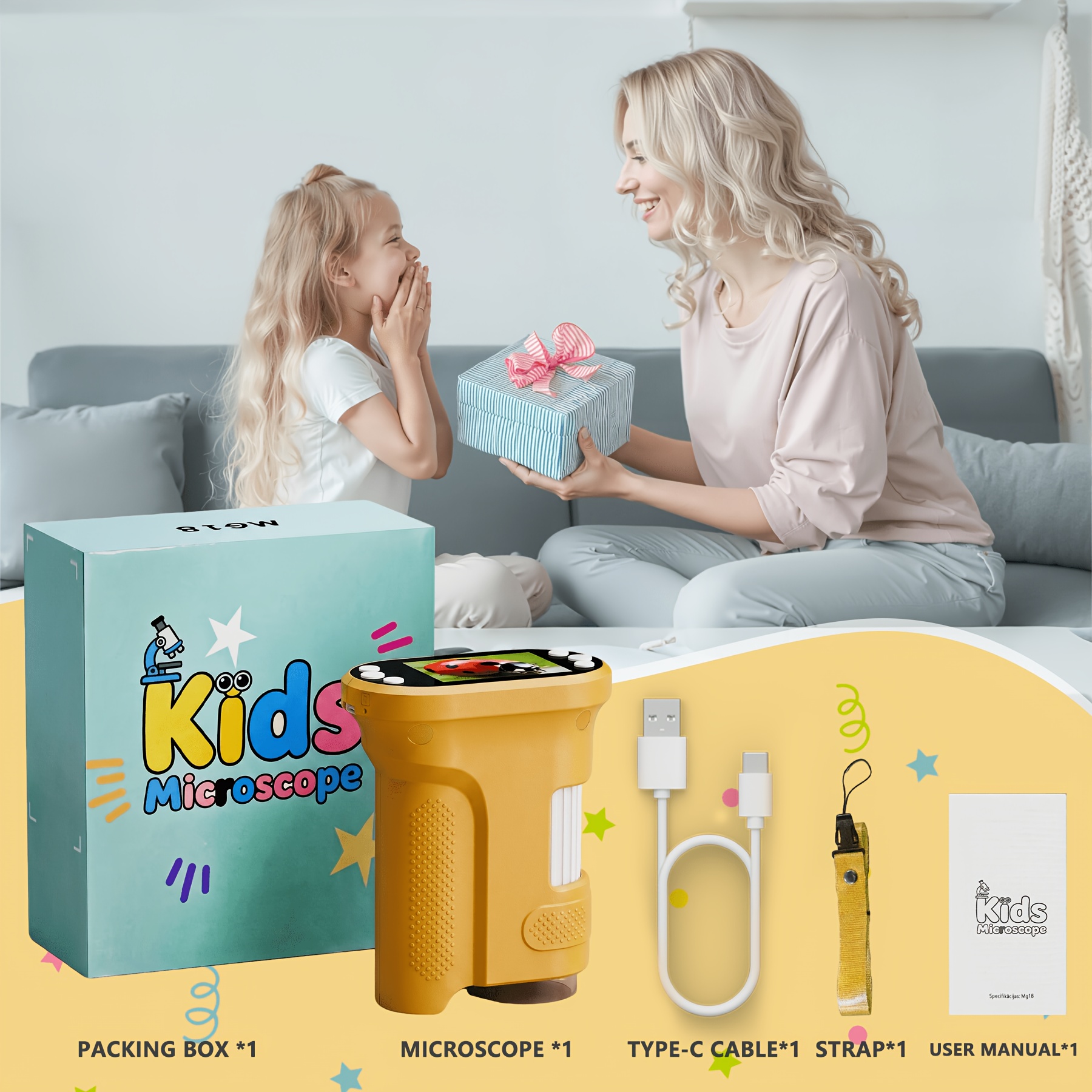USB Kids Digital Microscope, Mini Pocket 1000X Magnifier