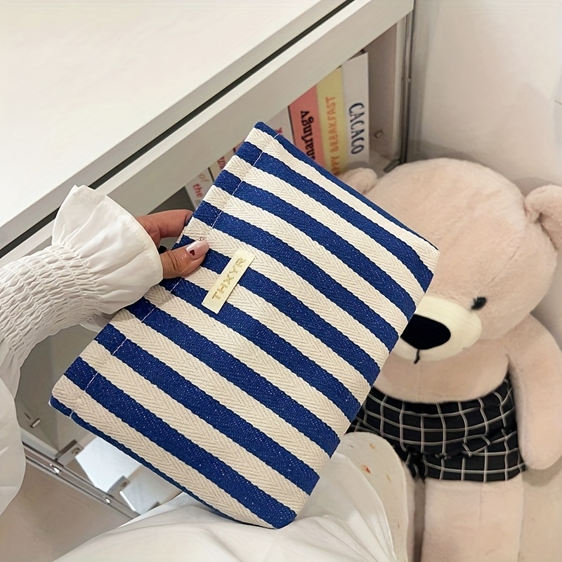 TEMU Borsa Trucco a Righe, Organizzatore Cosmetici, Portamonete Borsa da Toilette, Borsa a Portatile, Regalo di Natale per Moglie o Fidanzata, Borsa