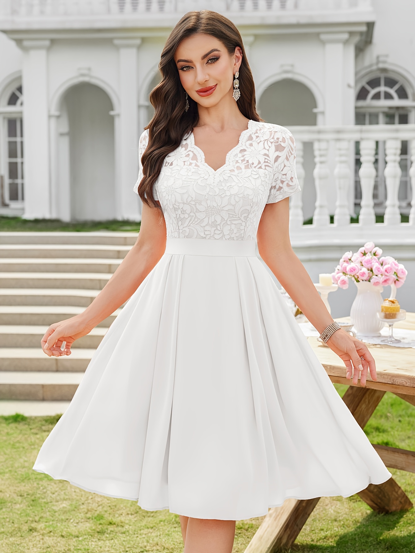 knee length dresses for ladies Cute V Neck Lace Chiffon Gray Short Prom Dress Gray Homecoming Dress US 2 / Gray