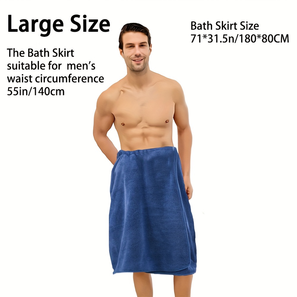 Image of 1pc Men's Wearable Bath Towel Skirt - 400gsm Coral Velvet, High Absorbency, Contemporary Style For Shower, Gym, Swim, Hotel & Sauna - & Size Options, Gym Essentials, Modern Towel Skirt, Plush Texture
