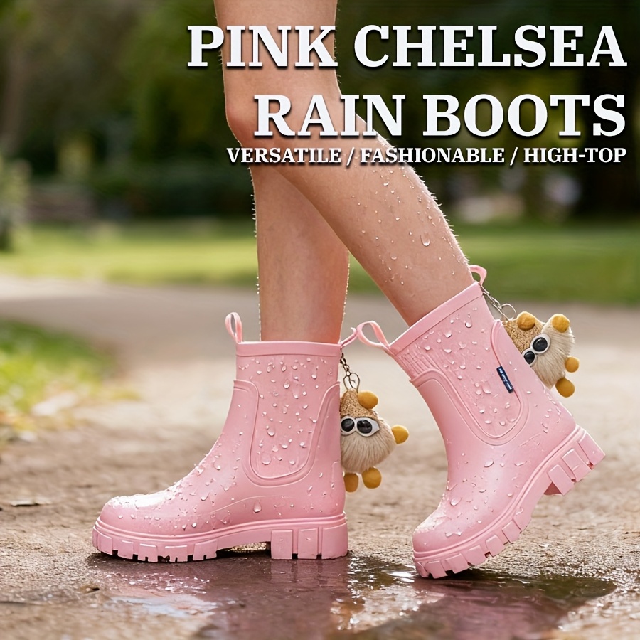 tall rain boots in chelsea style showcasing a chic   and slip resistant features and designed to   cold   seamlessly blend practicality   including detachable plush that enhance personal flair Product details 3