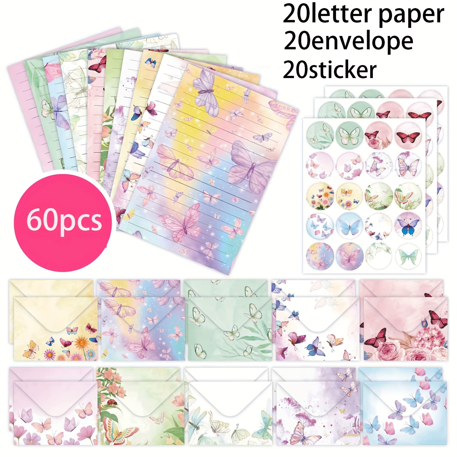 Image of 60pcs Watercolor Floral Plant Creative Ins High Aesthetic Gift Envelope Stationery Set, Invitation, Wedding Invitation, Suitable For Wedding, Business, Thank You Letter, Love Letter, Event