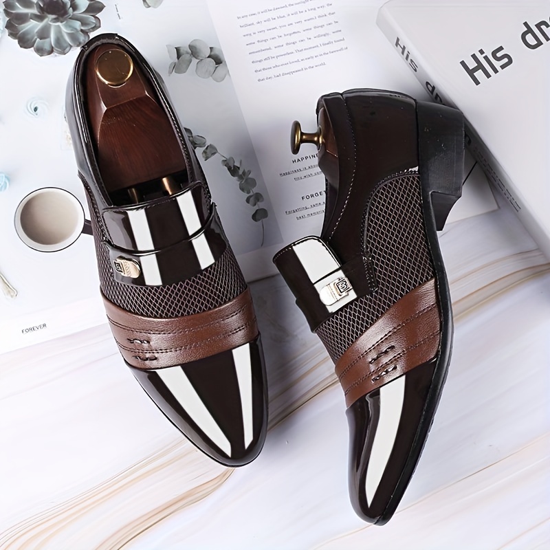 

Men's Pointed Toe Dress Loafers With Pu Leather Uppers, Wear-resistant Slip On Shoes For Business Ocaasions, Men's Office Daily Footwear