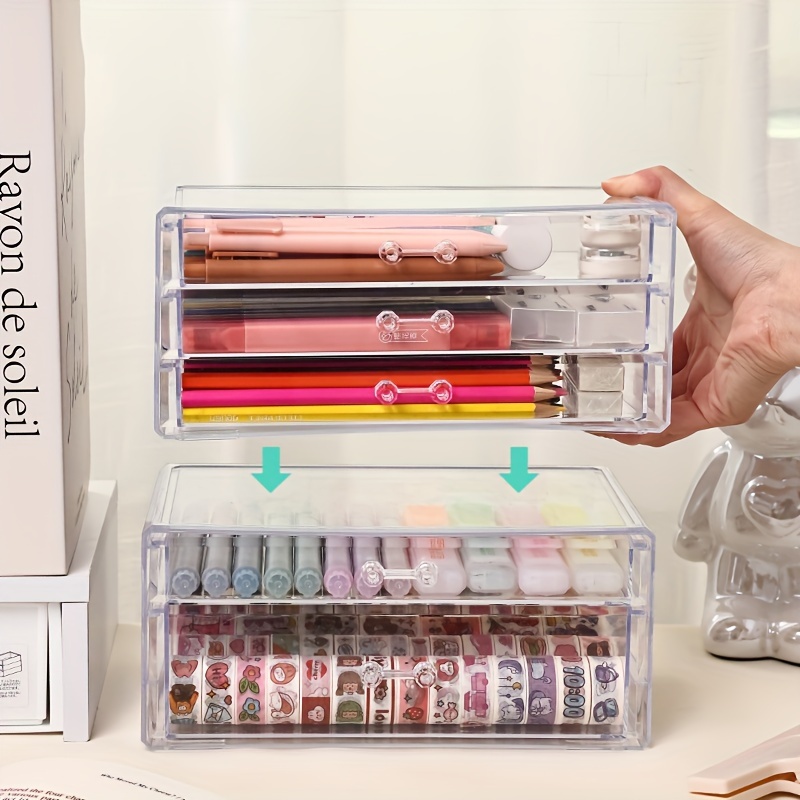 

Clear, Multi-drawer Desk Organizer For Pens, Markers, And Stationery