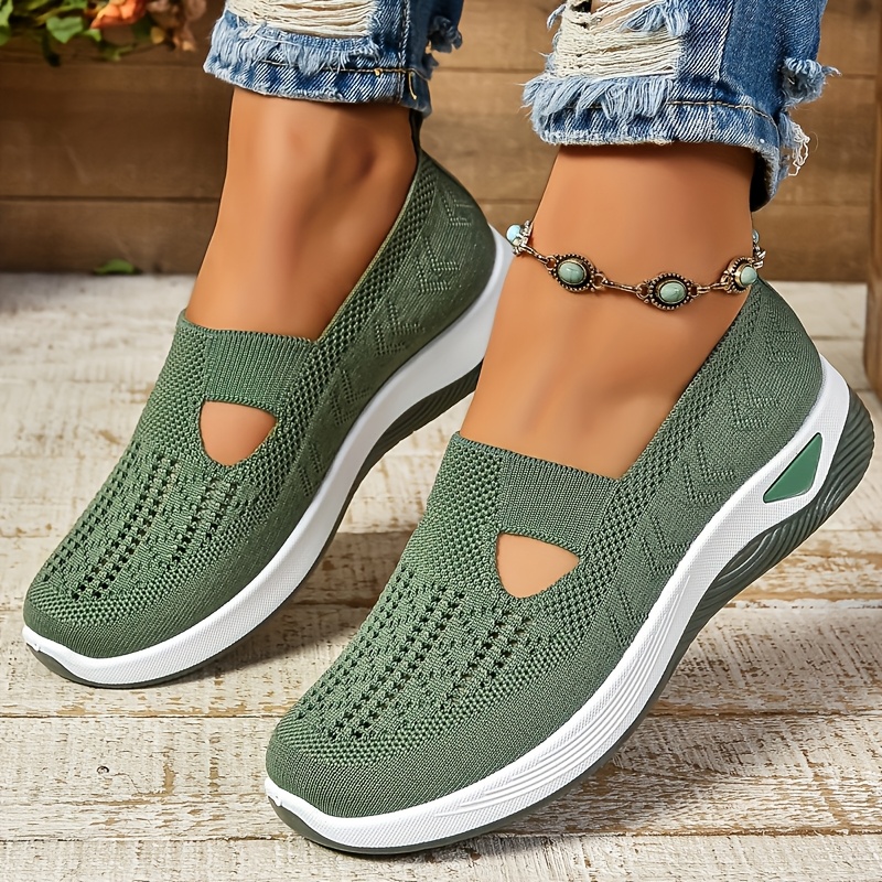 

1 Pair Women's Breathable Cut-out Sneakers - Casual Slip-on Walking Shoes, Solid Color, Embroidered, , Low Top, Plain Toe, Lightweight Flat Outdoor Footwear With Eva Fabric Upper/inner/insole/sole