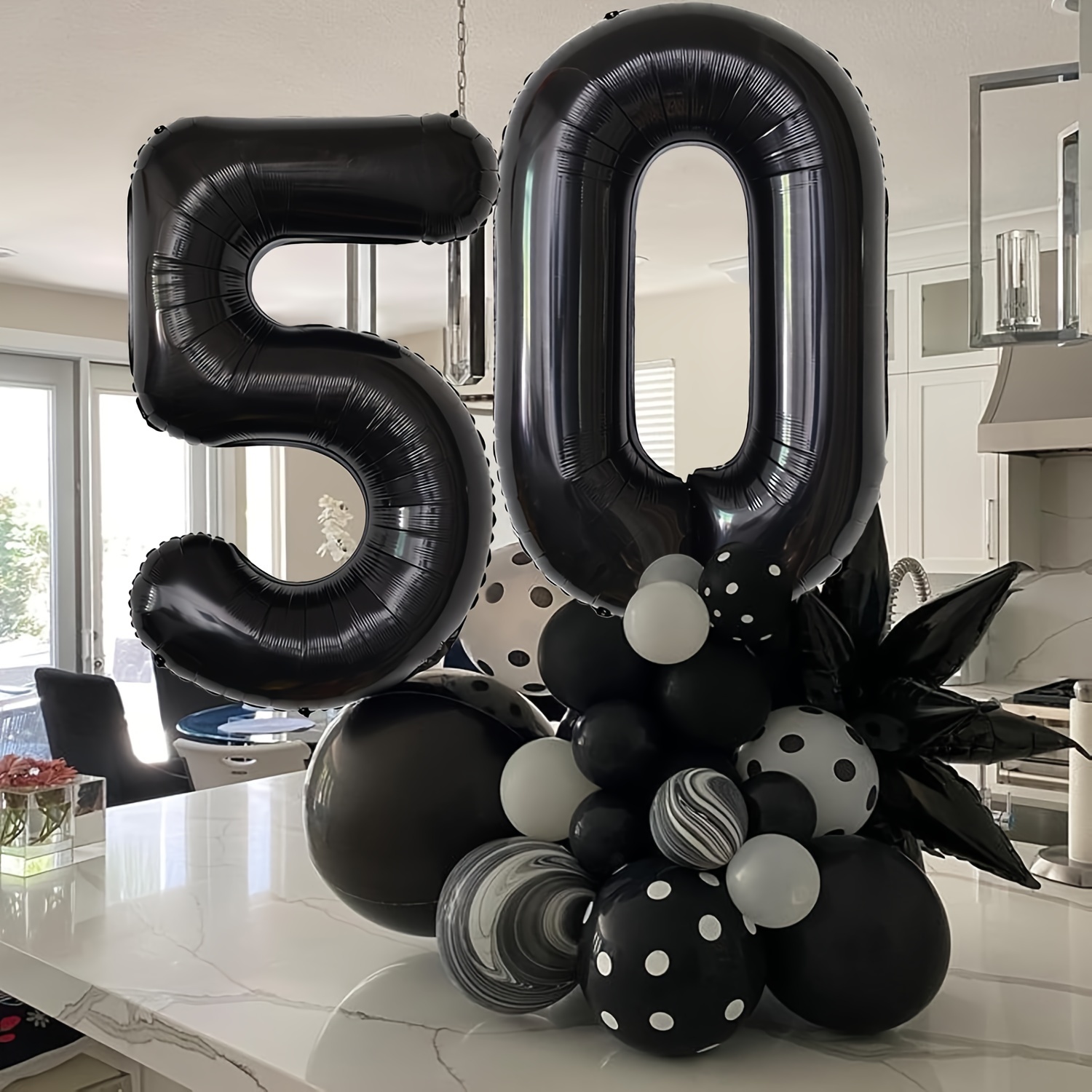 

Jumbo 50th Set - Black Mylar Foil Number '50' - Ideal For Birthday & Anniversary Parties - Helium-supported, Durable Aluminum Film Design - For Ages 14 & Up - Festive Decor Supplies