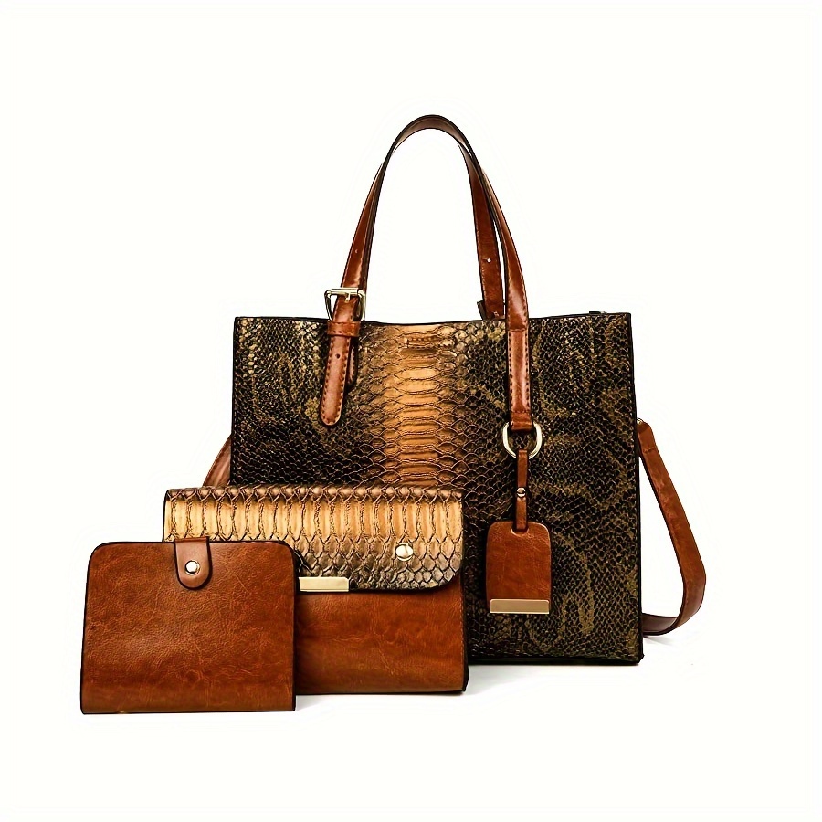 Temu – TEMU Women’s Crocodile Pattern Satchel Handbags Stylish Tote Handbags Crocodile Purses For Women 3pcs Set