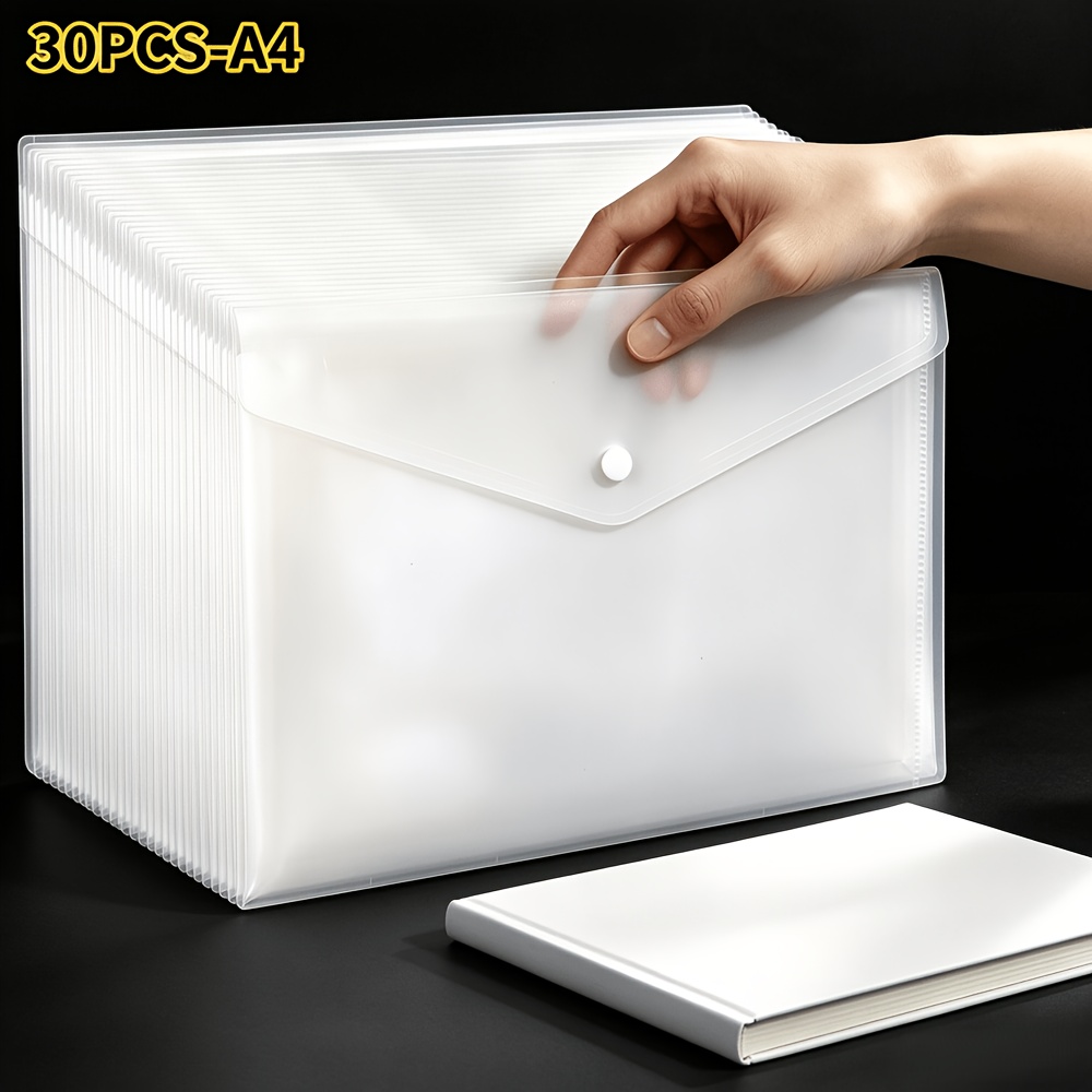 TEMU ARXR Lot de 30 pochettes de classement A4 en plastique transparent avec fermeture à bouton-pression, chemises pour documents format lettre, sacs