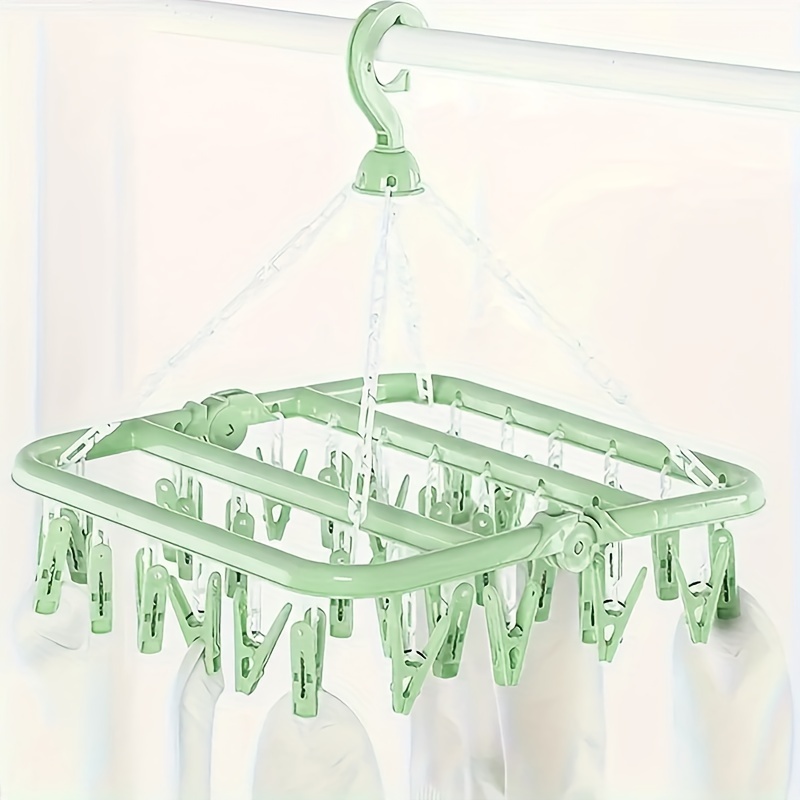 

Stainless Steel Folding Hanger With 40 Clips, Wall-mount Laundry Drying Rack For Socks, Underwear And Small Garments, , Contemporary Style