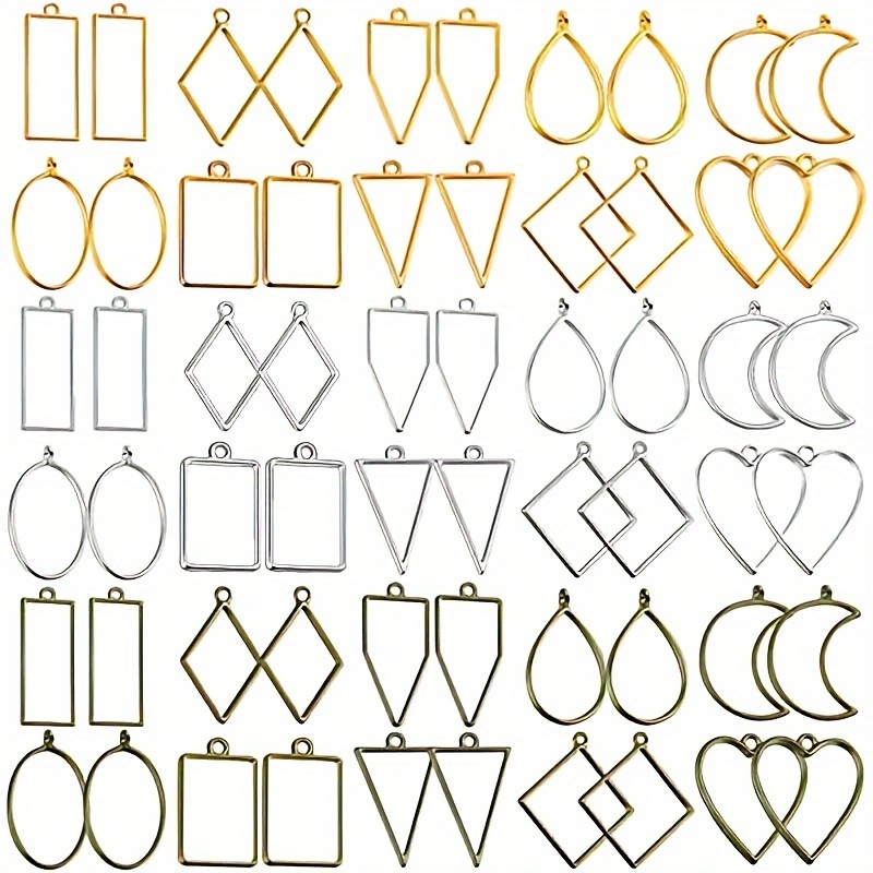 

60pcs Jewelry Making Kit: Geometric Hollow Alloy Pendants In Golden, Silvery & Bronze - Resin Molds For Necklaces, Earrings, Bracelets