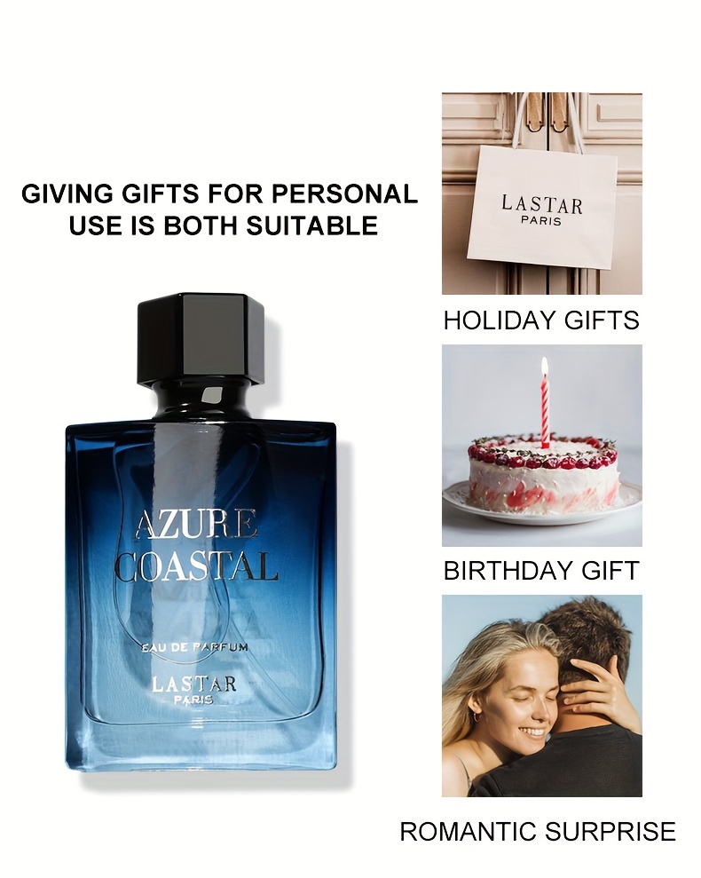 1 x Azur Coastal Men's Eau De Toilette - 50ml Woody Scented Perfume with Cedar, Musk, Lemon, Ambergris, Pepper - Formaldehyde-Free, Alcohol-Based, Medium Strength Fragrance for Dating & Gifting