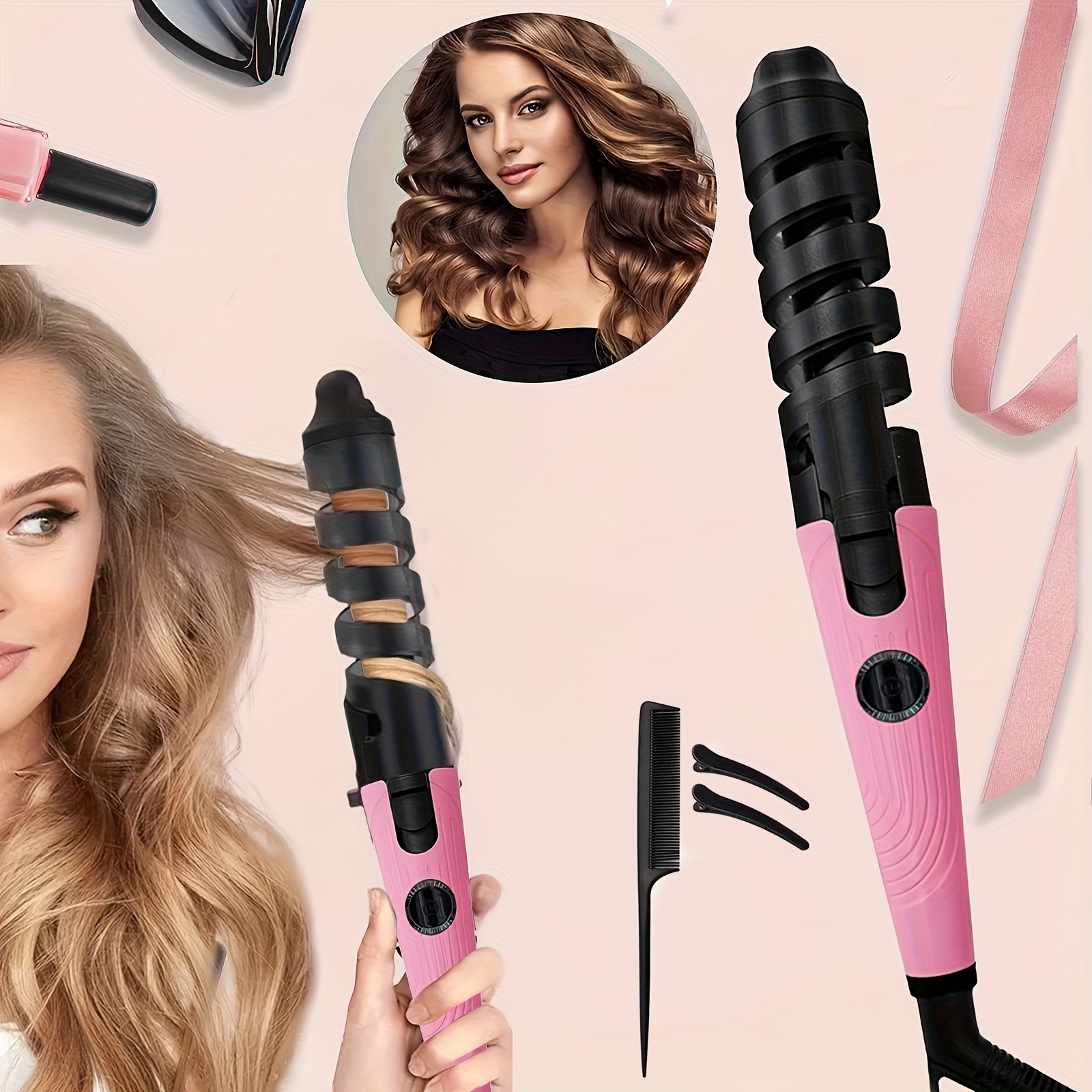 TEMU Professional Automatic Spiral Curling Iron, Ceramic Automatic Curling Iron, Anti- And Easy To Operate, Hair Styling, Hair Tools, Birthday