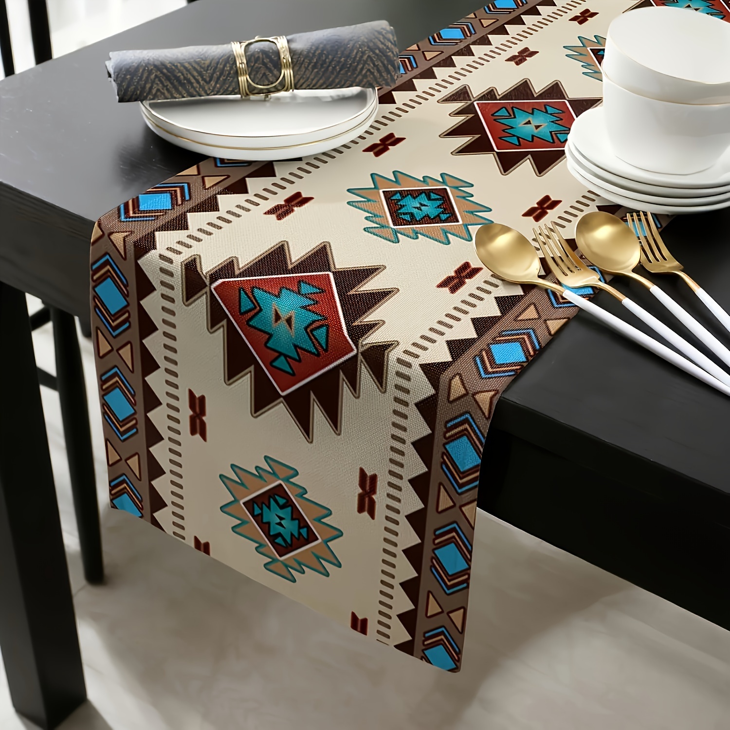 

Linens, Bohemian Luxury Table Runner - Striped Polyester, Holiday Dining & Family , Indoor/outdoor Use, Rectangular Decor