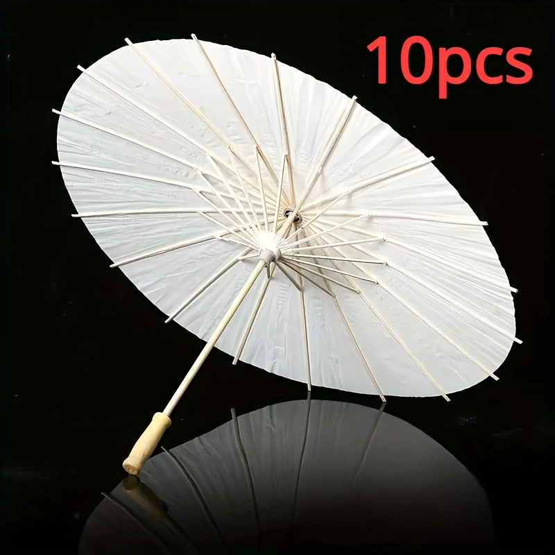 Chic 10pcs White Diy Paper Umbrella Set - Wedding Decor, Bridal And Groom Gifts, Romantic Japanese And Chinese Style