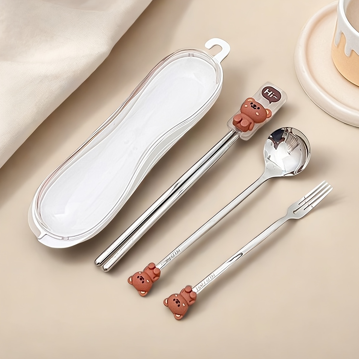 portable durable cute cartoon dinnerware   chopstick set with box reusable   steel cutlery set suitable for students adults use in   office outdoor travel picnic Product details 2