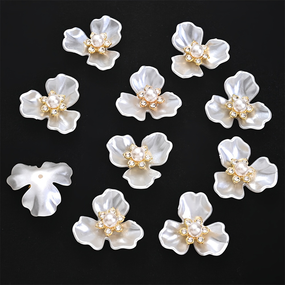 Image of 2d Flat - 20pcs Pearl Beads With Rhinestones, Flat Back, Craft Supplies For Jewelry Making, Hair Additions, And Earrings