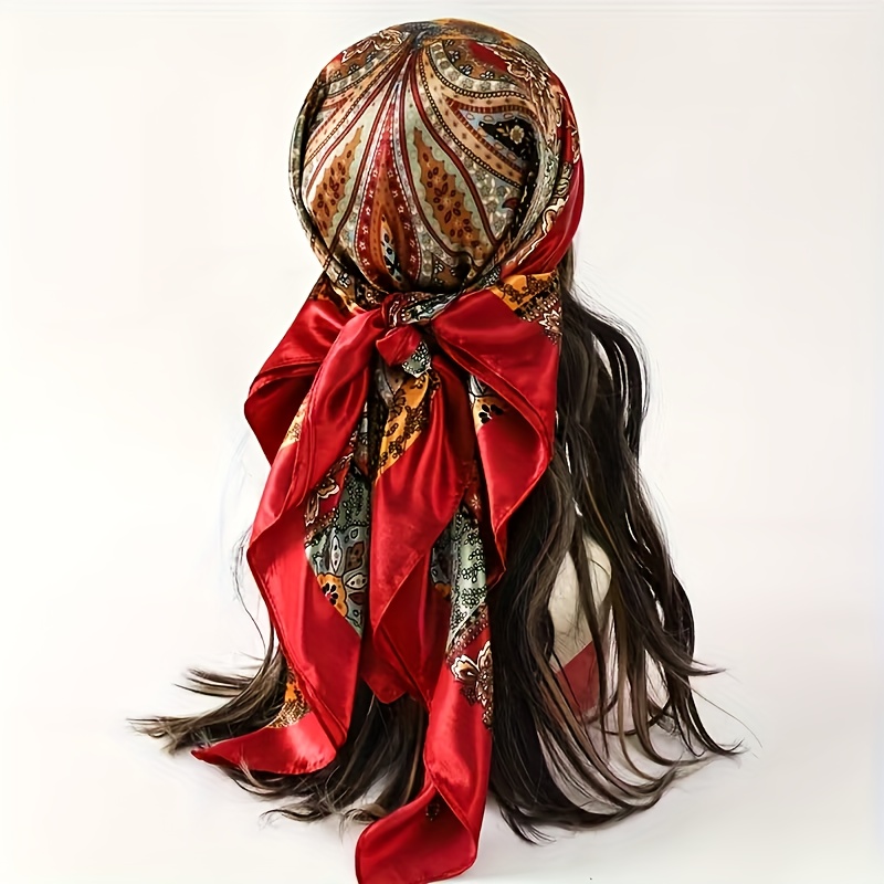 Large Red Bohemian Square Scarf - Elegant Non-stretch Suitable For Casual Outfits, Weddings & Parties - Hair Cover & Fashion Accessory