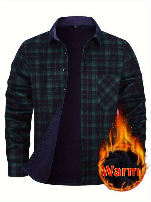 mens flannel warm shirt casual brushed fleece lined thickened warm wrinkle resistant and durable home shirt