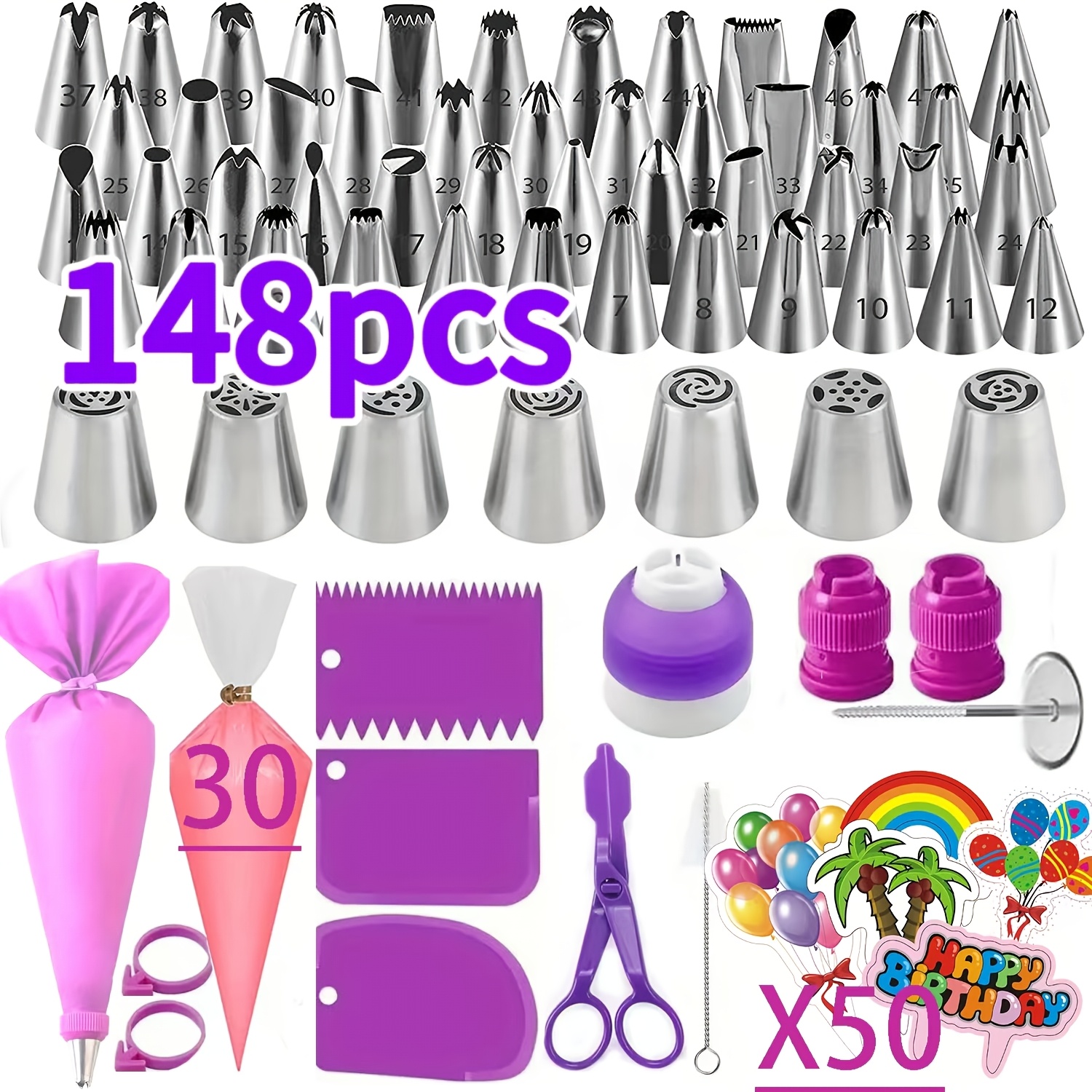 148pcs Cake Decorating Set - Stainless Steel Icing Piping Nozzles, - A Versatile Tool Suitable For Christmas, Halloween, Thanksgiving Baking And Cake Design