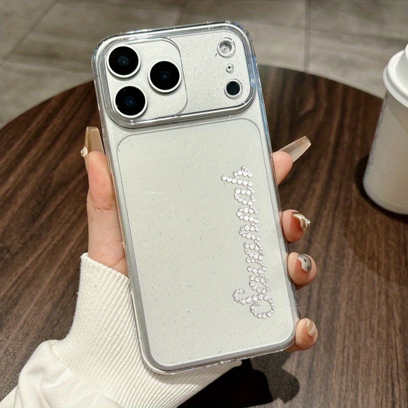 TEMU Phone Case: Personalized Glitter Diy Name Rhinestone Transparent Phone Case For Iphone 17 16 15 14 13 12 11 Pro Max 17 Pro 15 Plus Bling