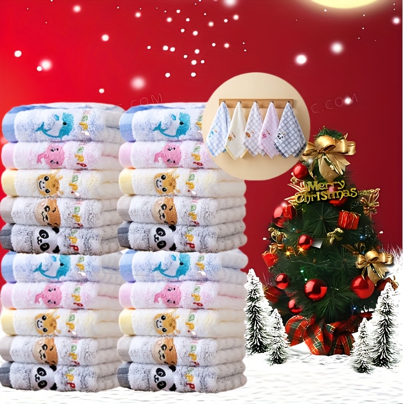 Image of A 20pcs Set Made Of Cotton, Featuring Animal-embroidered Hand Towels, And Absorbent Towels, Compact And Lightweight Face Towels, Quick-drying Everyday Home Towels, Suitable For , And A For Christmas
