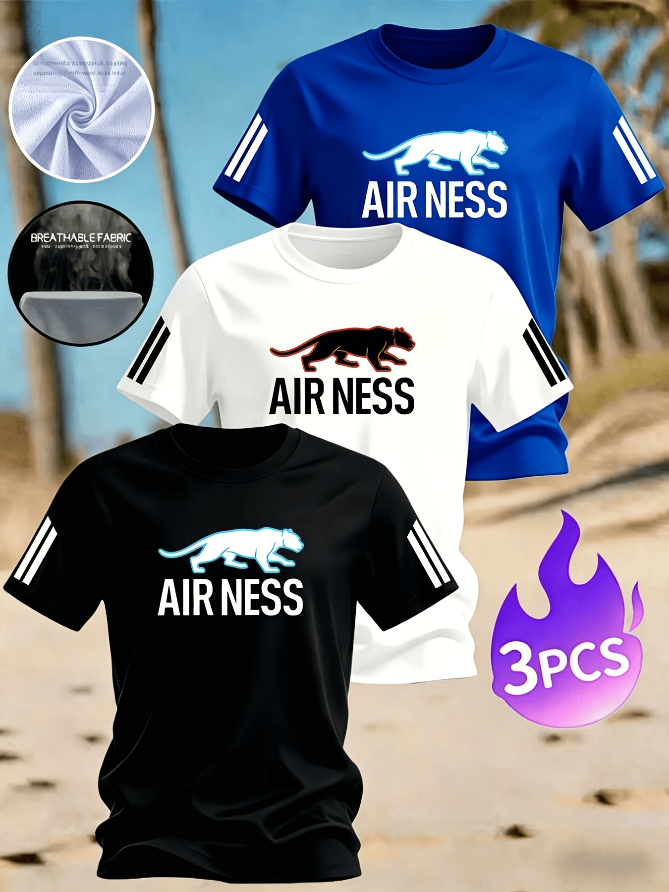 Lot de 3 T-shirts pour Homme Respirants à Imprimé Léopard Créatif, Style Basique Facile d'Entretien, T-shirt Confortable en à Col Rond pour Printemps/Été, Imprimé Graphique Léopard à la Mode et Tendance | Tenue Décontractée Confortable