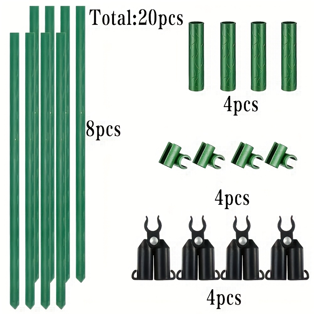TEMU 20pcs Plastic And Metal Gardening Trellises - Versatile Vegetable And Flower Supports For , Beans, Peas, And More, Green And Black, Gardening