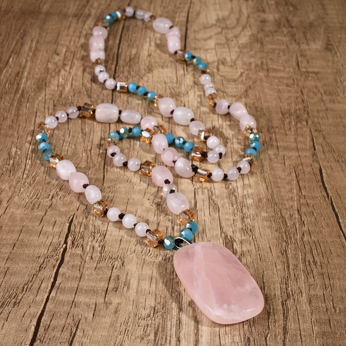 bohemian natural   pendant necklace handcrafted beaded long chain for women genuine gemstone no     mosaic     valentines   day gift pink 0