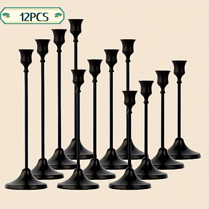 

12pcs Set Black Metal Candle Holders - Romantic For Dinner & Wedding Decor, Polished Cone-shaped Tabletop Candlesticks For Home And Room , Candle Holder Decor