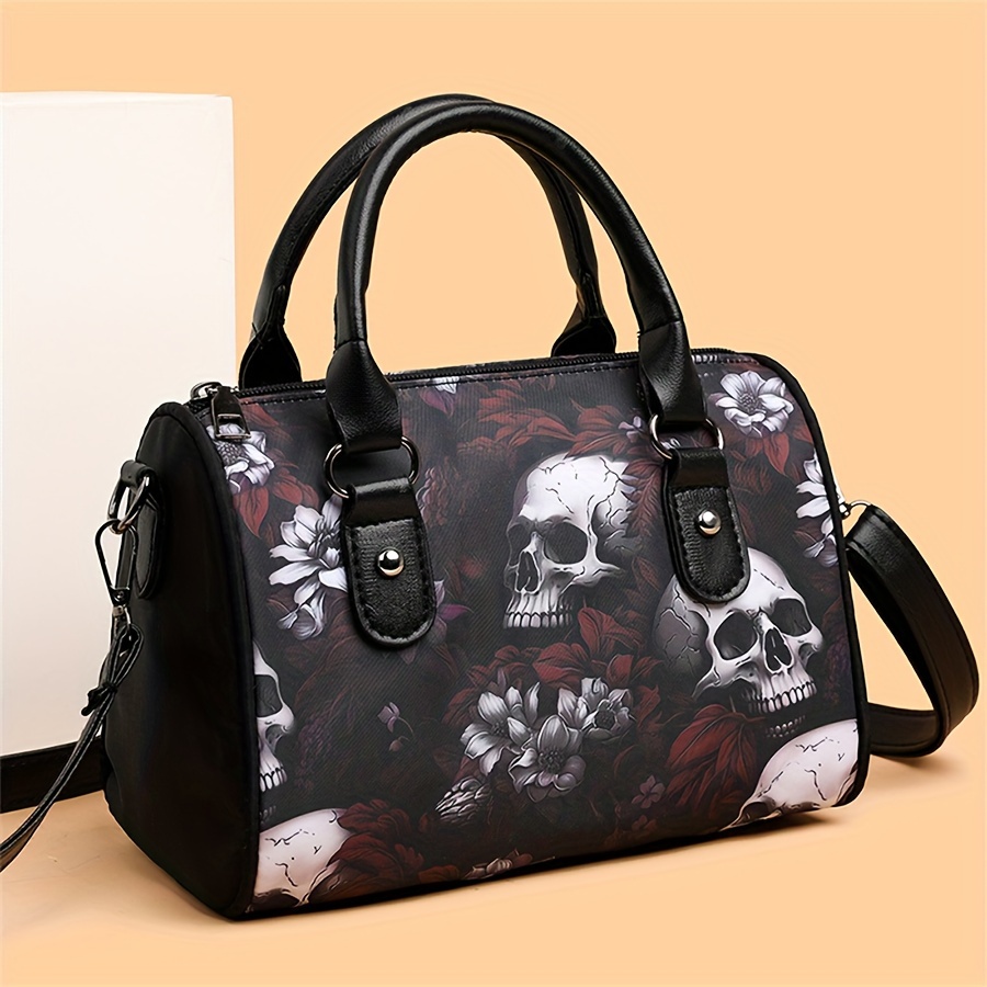 

Skull Handbag, Gothic Boston Shoulder Bag, Halloween Crossbody Bag For Women