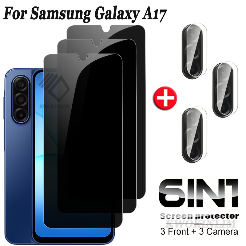 TEMU Pack de 3+3 Protector de pantalla antiespía+HD para for Samsung for Galaxy A17, película de cristal templado de privacidad para for Samsung for