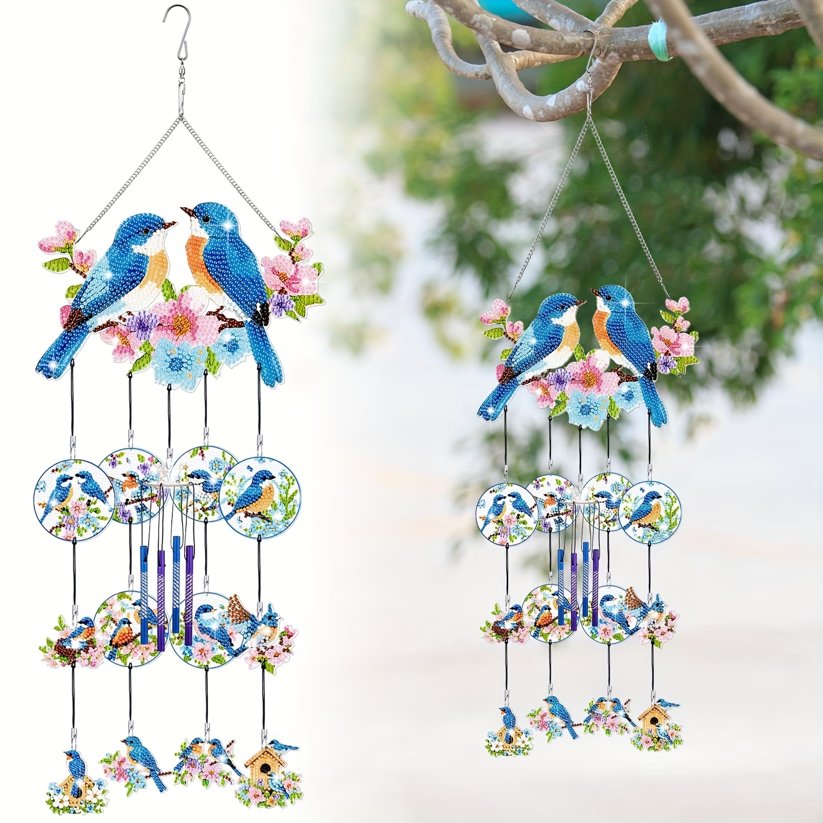 E-shop 1 Set Diamant Malerei Windspiel Hängeornament, Drehbare Diamant Malerei Hängedeko, Kolibri Geformtes Hänge-Set, Diamantkunst - und