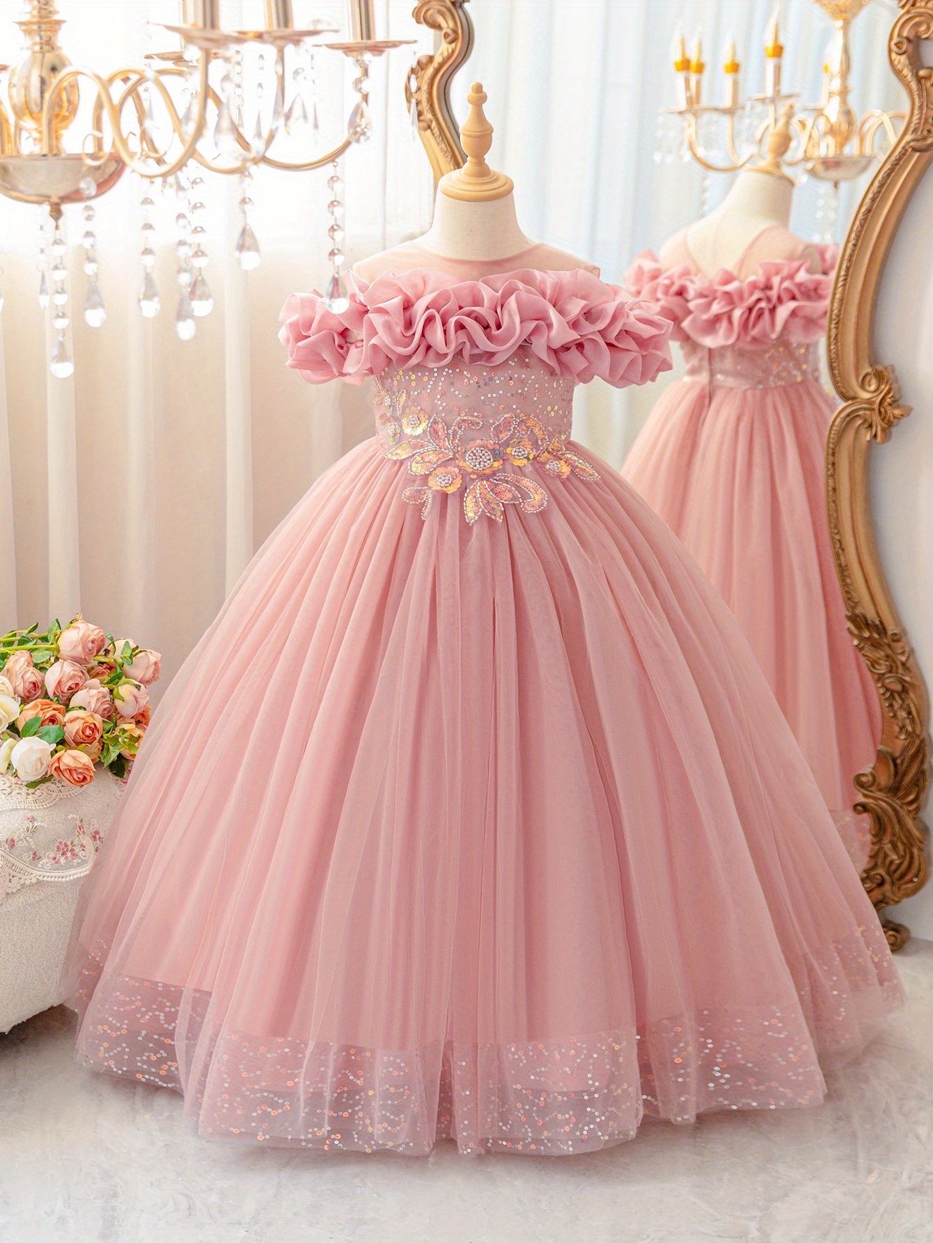 a-line one shoulder floor-length chiffon bridesmaid dress with ruffle Sweetheart Blush Pink Tulle Fluffy Romantic Long Wedding Dresses –  ClaireBridal main image 0