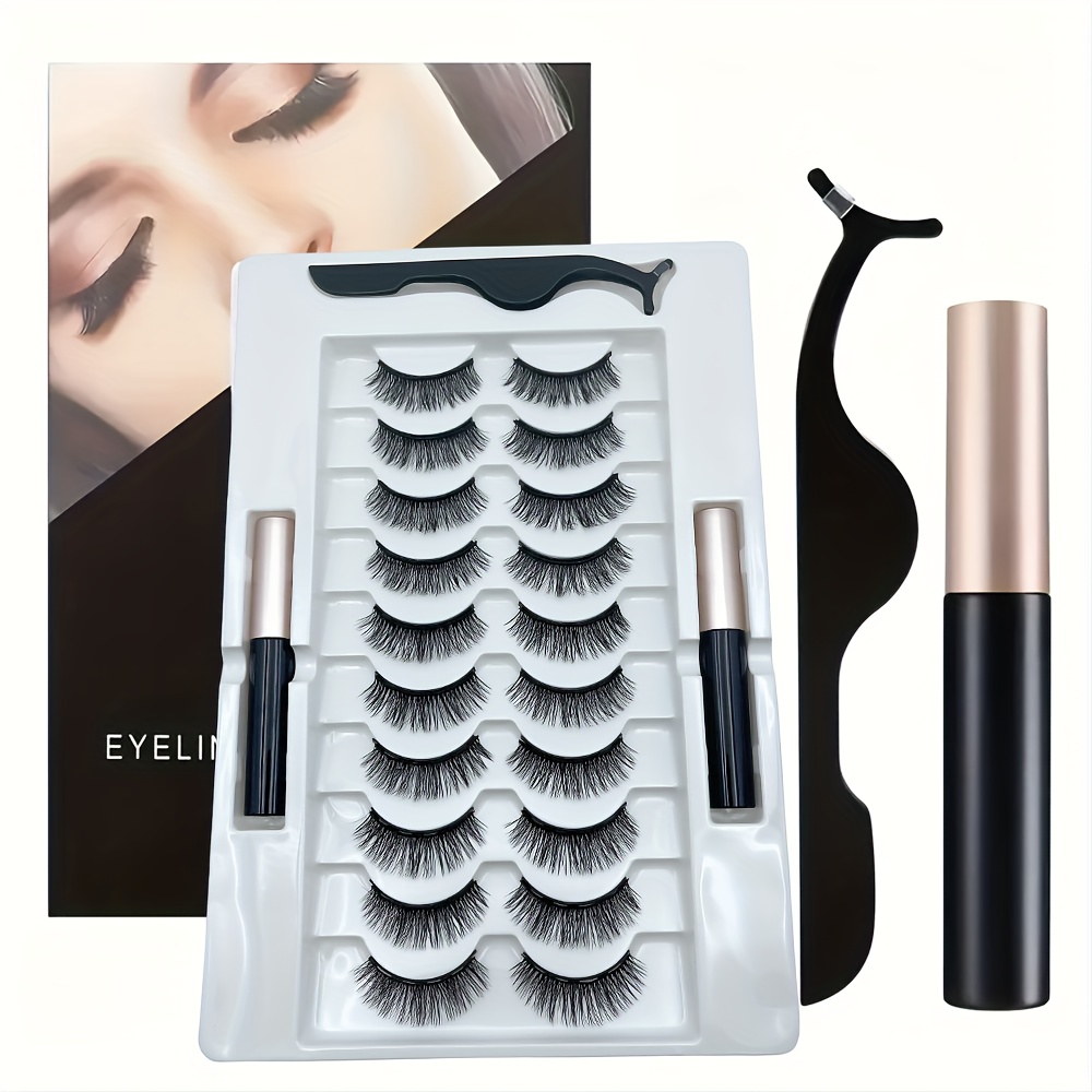 magnetic eyeliner and lashes pairs reusable false eyelashes with 2 eyeliner pens alcohol free no needed easy application for beginners tweezers included natural look for parties and festivals details 0