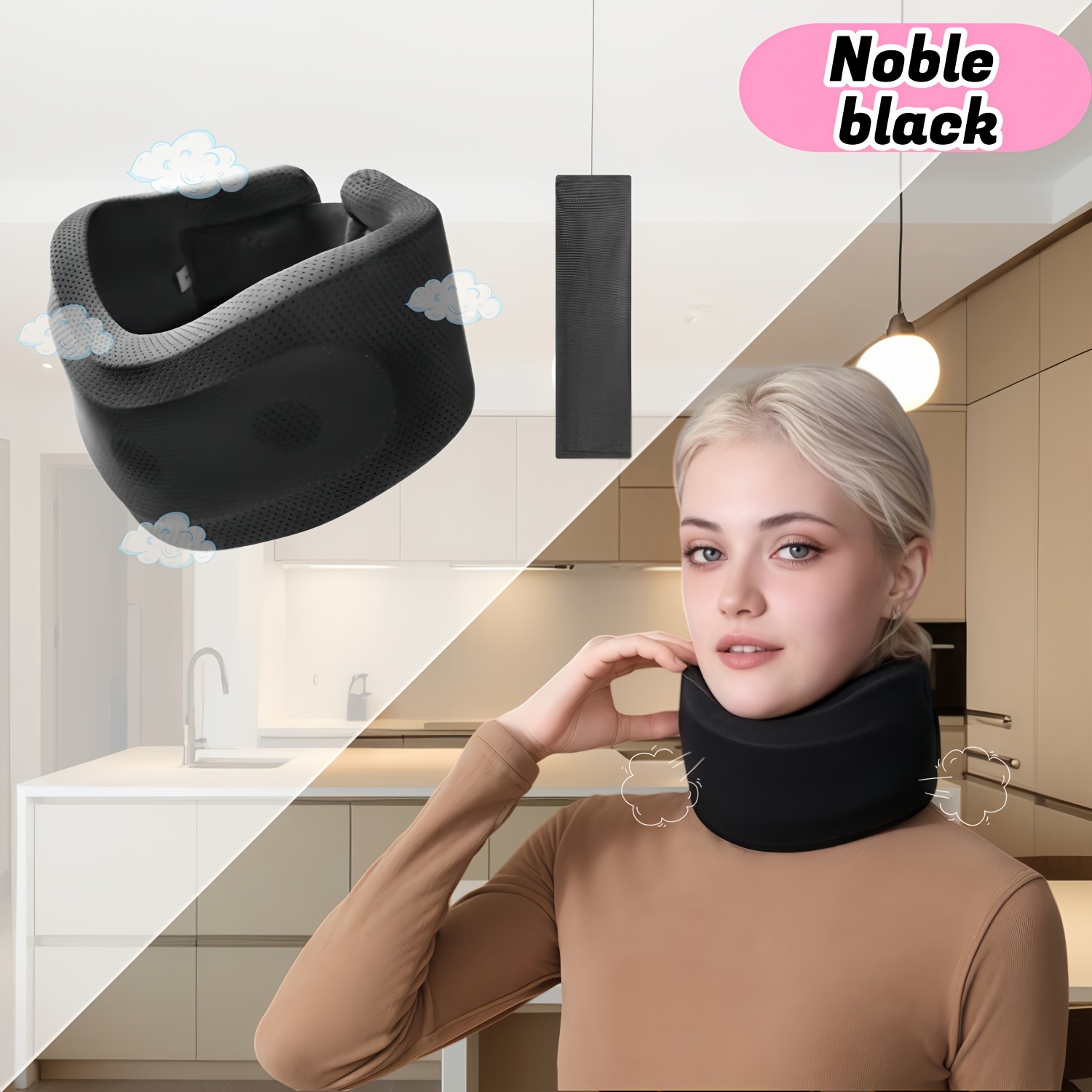 E-shop 1 Extra-breites dickes, modisches, atmungsaktives, weiches Nackenstützkissen mit waschbarem elastischem Bezug – verstellbare Länge, komfortabler