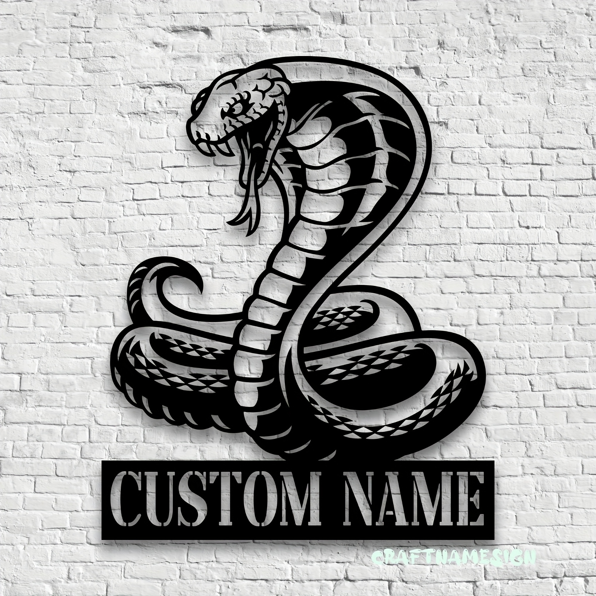 Personalized King Cobra Metal Wall Art Sign – Custom Name Decorative Plaque for Home, Office, or Gift – Black and White Snake Design with Textured Lettering, Perfect for Door, Wall, or Address Display, Snake Decor