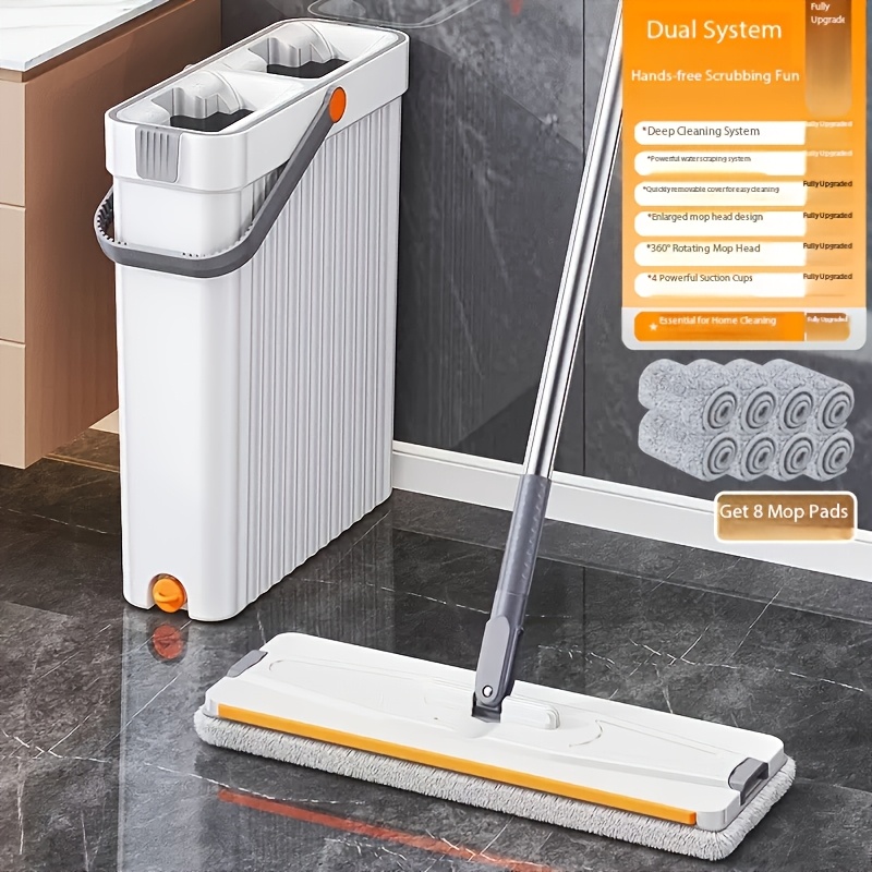 TEMU 2026 New Flat Mop And Bucket Set, Wet And Dry Floor Mop, With 2-8 Washable And Reusable Microfiber Cloths, For Cleaning Floors, Patios,