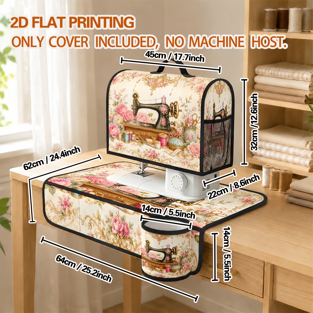 TEMU 2d Flat, Sewing Machine Cover, Floral Sewing Machine Dust Pad, Storage Boxes & Organizers, Sewing Machine Accessories, Suitable For Common Home